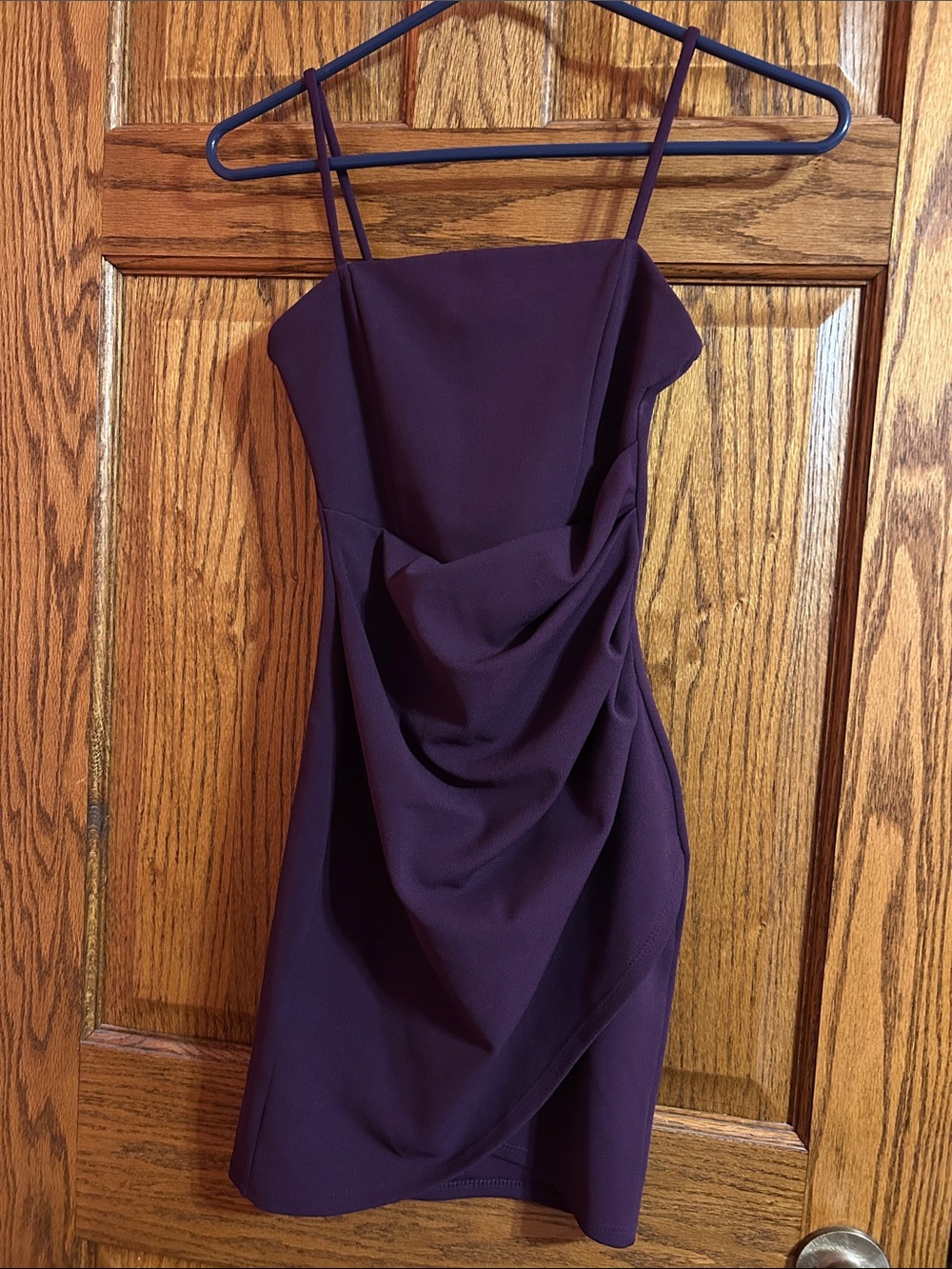 Windsor Plum Spaghetti-Strap Draped Mini Dress